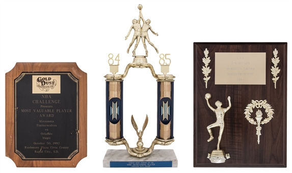 Lot of (3) 1984-1992 Nick Anderson Plaques and Awards Including 84-85 Simeon High School Outstanding Player Trophy 